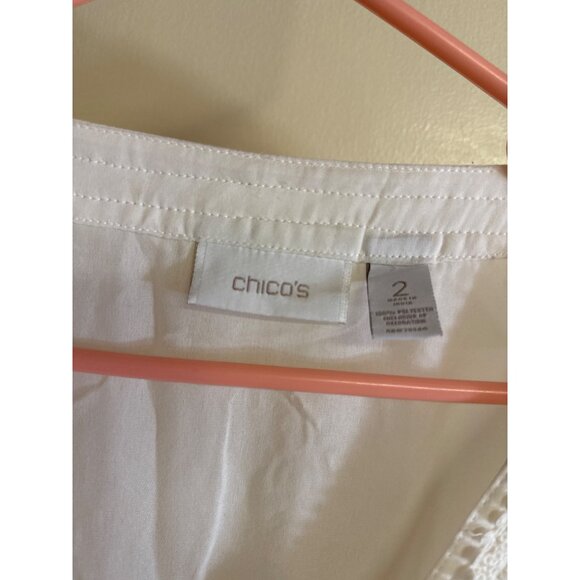 Chicos White Crochet Trim Wrap Style Blouse Size 2 Elegant & Breezy Top - Picture 4 of 8